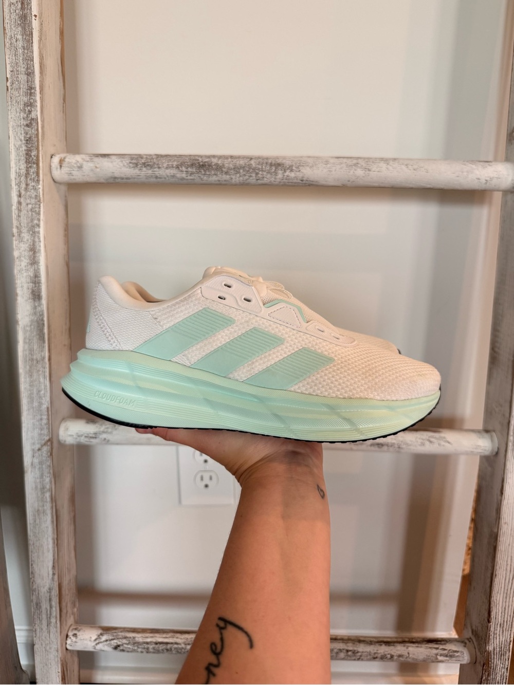 Adidas Galaxy 7 W Running Shoes White Mint Green Women's Size 7.5 No Laces